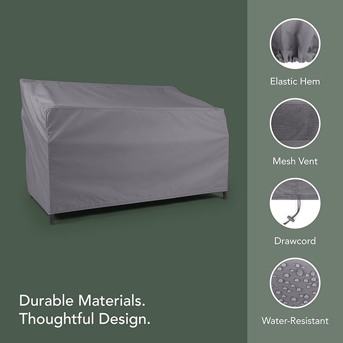 Covermates Elite Outdoor Patio Sofa Cover – Water-Resistant 300D Polyester, Double-Stitched Seams, Elastic Hem, Auto-Locking Drawcord & Mesh Vent for Moderate Weather, 48W x 26D x 34H, Charcoal