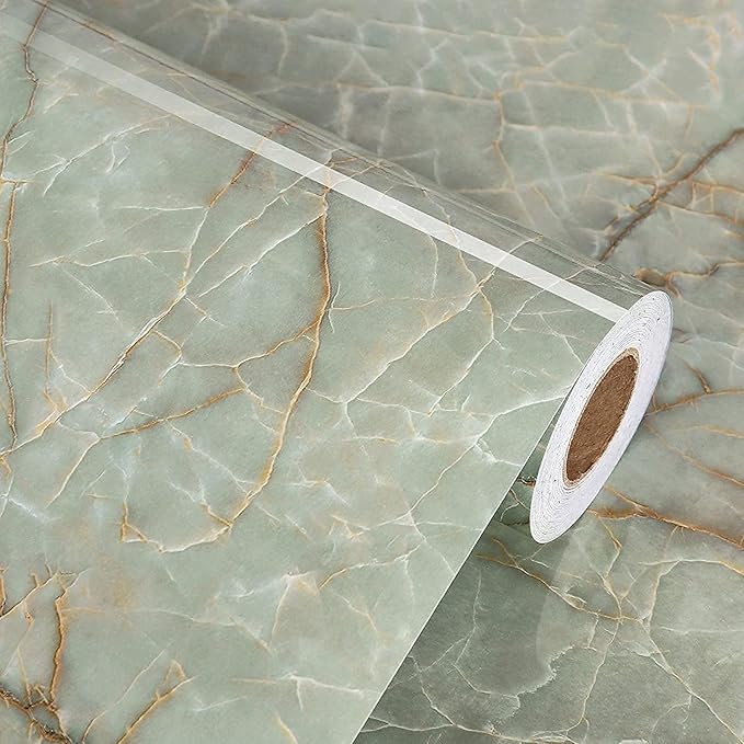 Vinyl 15.8" x 472" Green Marble Contact Paper