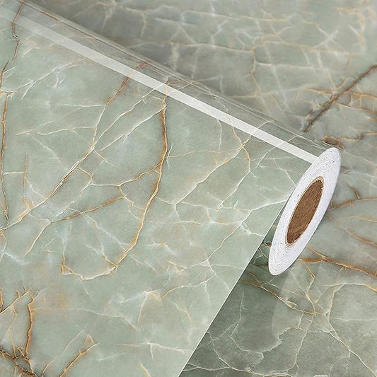 Vinyl 15.8" x 472" Green Marble Contact Paper