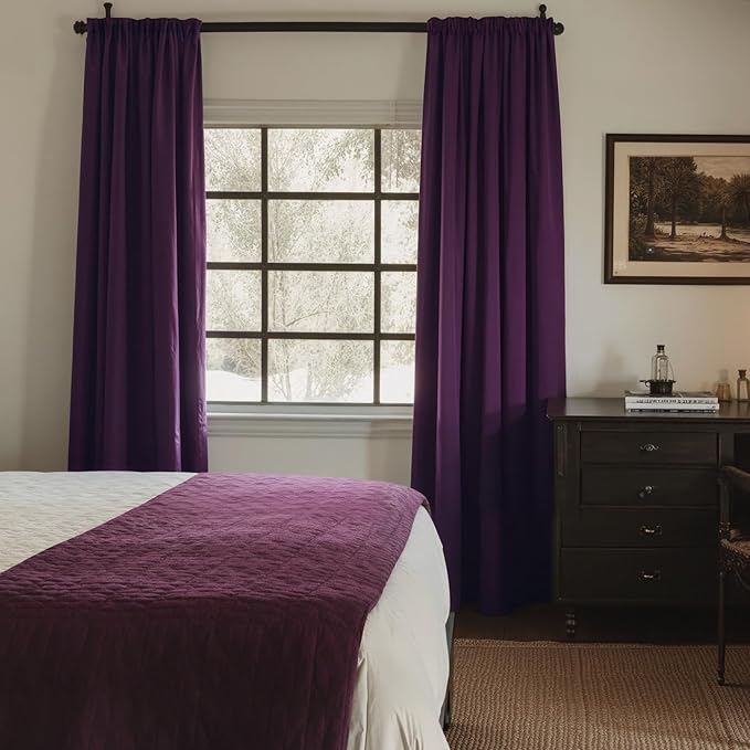 NICETOWN Purple Blackout Velvet Curtains 84 inch Long, Dark Purple