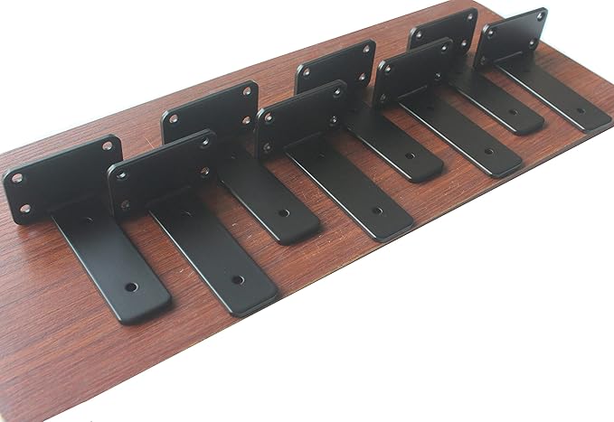 8 Pack - 5 inch Black Hidden L Shelf Bracket Iron Floating Shelf Brackets