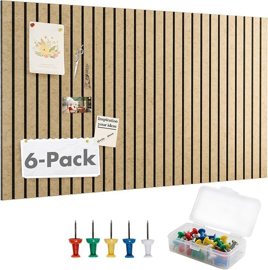 Cork Board Tiles for Wall with Push Pins, Removable 48" x 24" Slat Bulletin