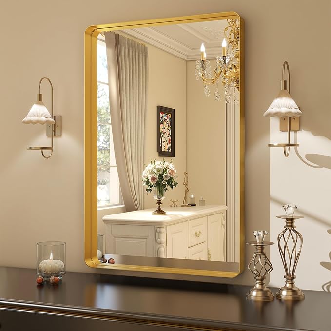 Easly 36 x 24 Inch Gold Bathroom Mirror