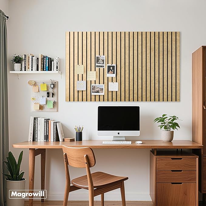 Cork Board Tiles for Wall with Push Pins, Removable 48" x 24" Slat Bulletin
