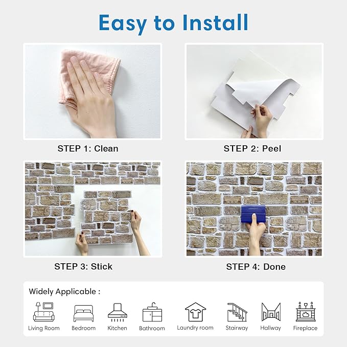 COMSTICKC 3D Faux Stone Peel and Stick Wall Panel, Faux Brick Wall Panels
