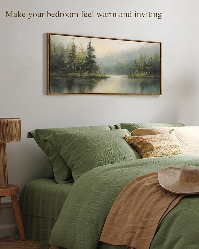 InSimSea Extra Large Framed Vintage Wall Art, Living Room Country Farmhouse Decor, Forest Woodland Retro Landscape Canvas Prints, Retro Scenery Long Picture for Bedroom Above of Bed, 20x40inch
