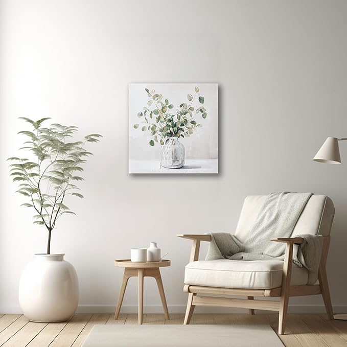 Eucalyptus Hand painted Canvas Wall Art, Eucalyptus Plant Painting Art Decor