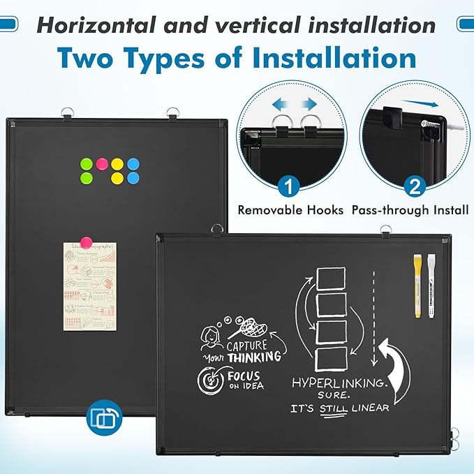 Magnetic Chalk Board, 36“x24” Black Chalkboard Double-Sided Dry Erase Board