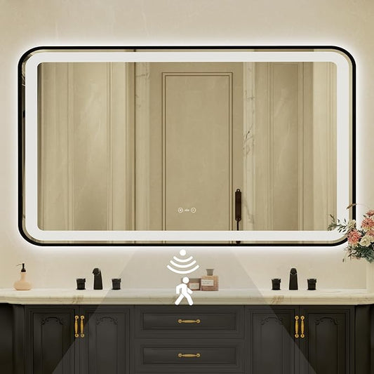 32x55 Inch Black Framed LED Bathroom Mirror