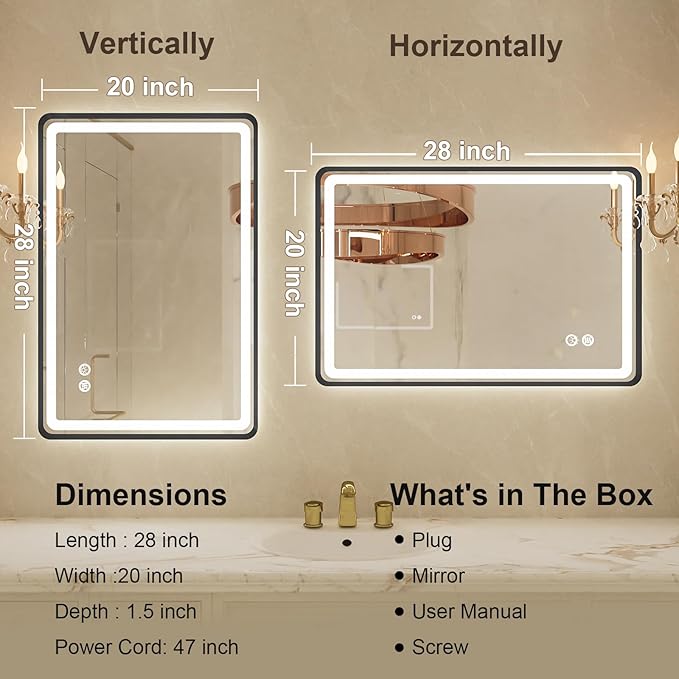 20"x 28" LED Bathroom Mirror