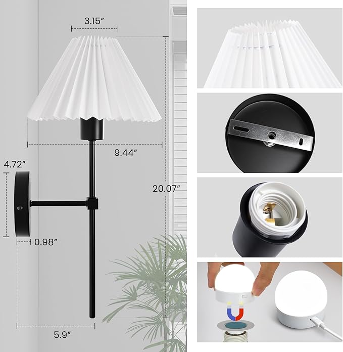 Rechargeable Battery Operated Wall Sconces Sets of 2, 15 Colors Wireless Wall