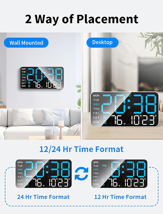 MASHI 8.4''Large Digital Wall Clock, Led Alarm Clock