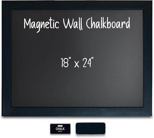 Magnetic Wall Chalkboard, Large Size 18" x 24", Rustic Wood Frame, Chalkboard
