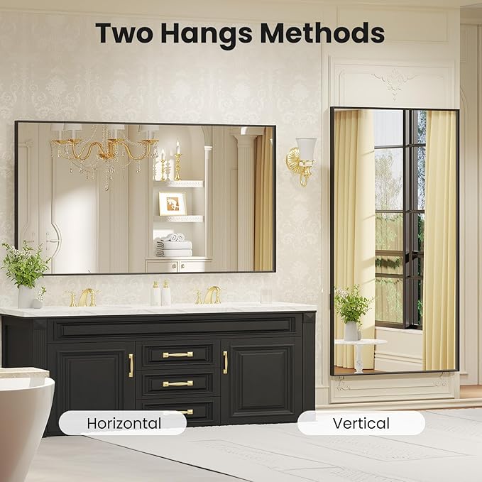 LOAAO Black Bathroom Mirror 60"X28"