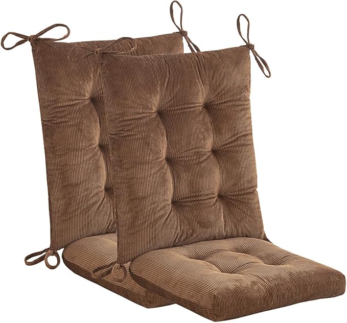 Outdoor Patio Cushion, Rocking Chair Cushion, Tufted Pads, Set of Upper and Lower with Ties Pack of 2 (2 Sets) - Back 20"Ã17", Seat 17"Ã17" (Brown)