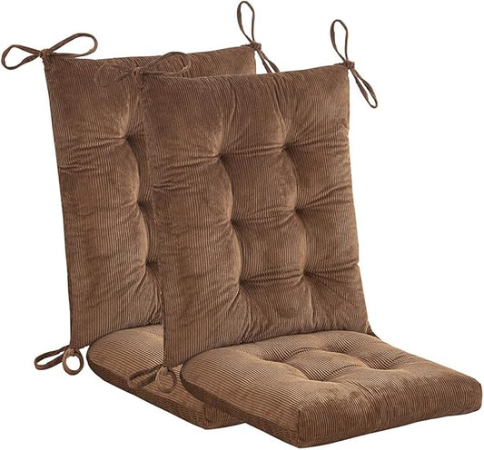 Outdoor Patio Cushion, Rocking Chair Cushion, Tufted Pads, Set of Upper and Lower with Ties Pack of 2 (2 Sets) - Back 20"Ã17", Seat 17"Ã17" (Brown)