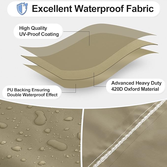 OutdoorLines Outdoor Waterproof Patio Table Furniture Set Covers - Round Couch Sectional Cover Outside Weatherproof Patio Furniture Covering for Deck, Lawn and Backyard 96" dia x 28" H, Camel