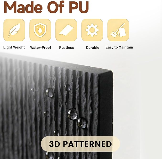 VooBang 4 Pack 3D Wall Panels, Waterfall Stone Texture PU Wall Panels, Accent