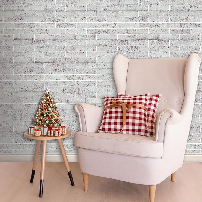 100 Whitewash Red Faux Brick Wall Tiles, 3D Thin Brick Veneers