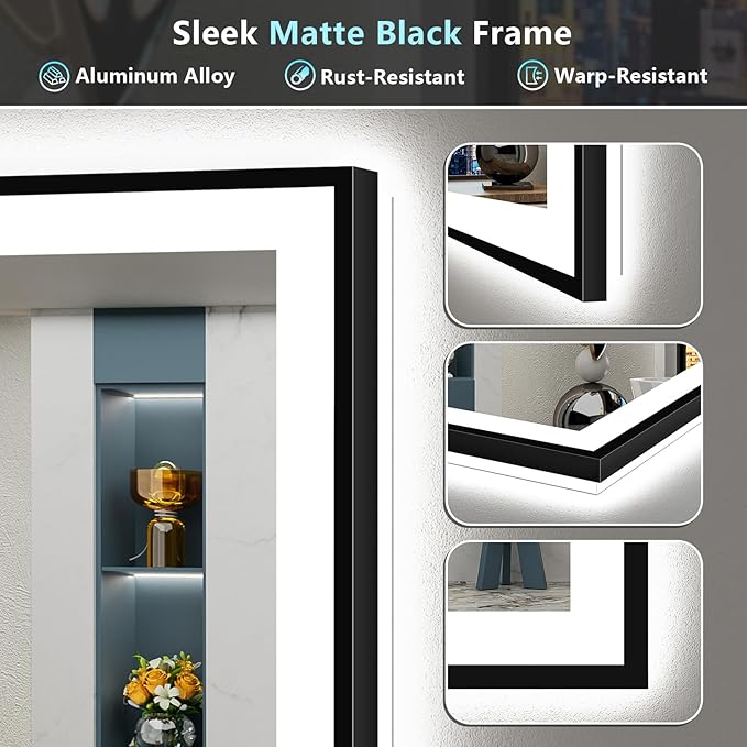 24x36 Black Framed LED Bathroom Mirror