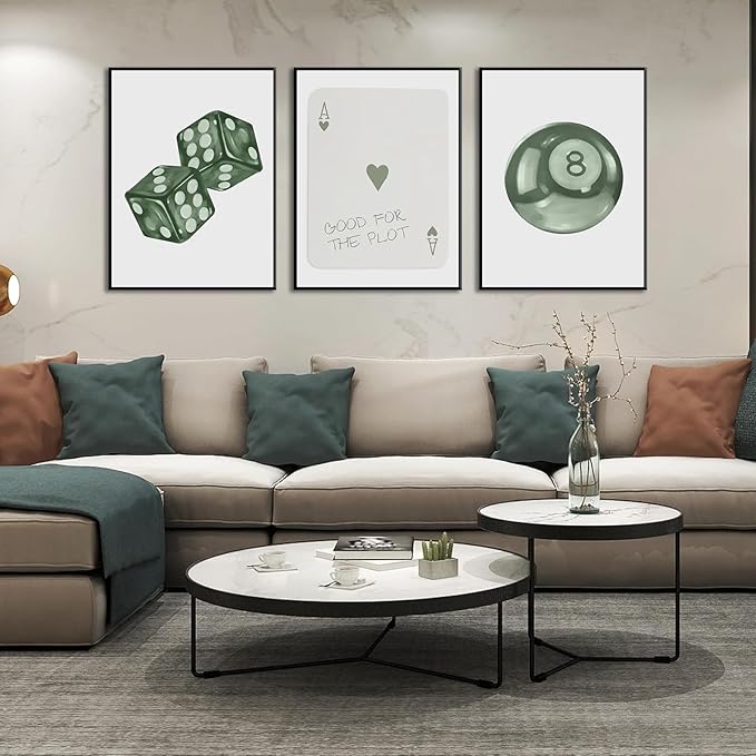 BOKPEN Green Poker Dice Canvas Wall Art Funky Y2K Trendy Preppy Pictures Lucky
