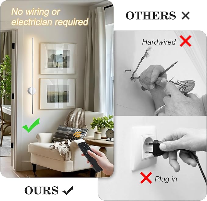 Battery Operated Modern Wall Sconces, Dimmable Wireless Wall Light Set of Two