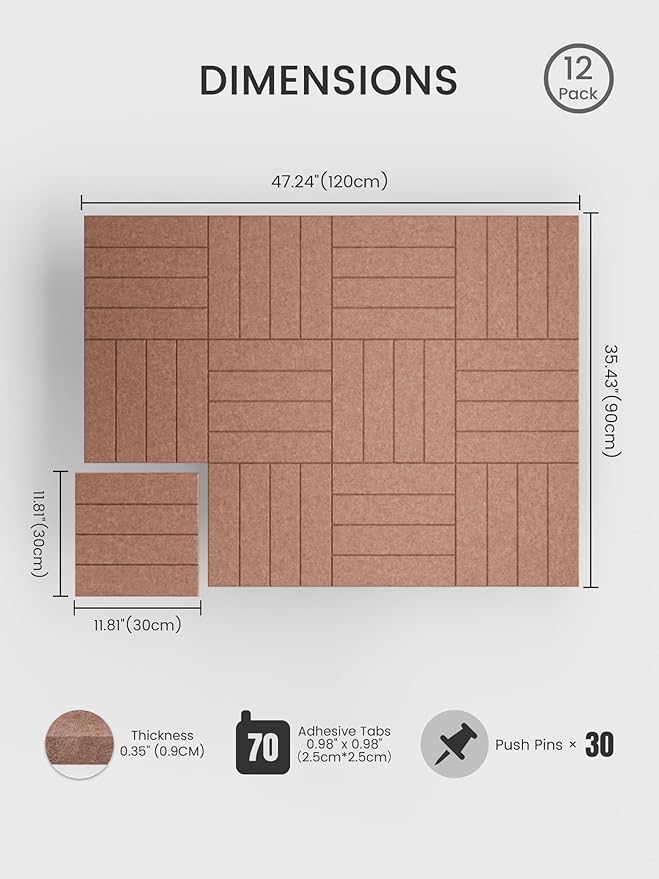 Bumusty Large Cork Board Alternative-48 x 36" Felt Bulletin Board Tiles