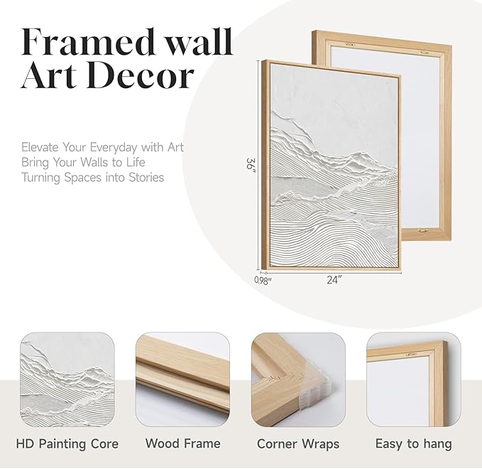 Large Framed White Abstract Wall Art Set of 2