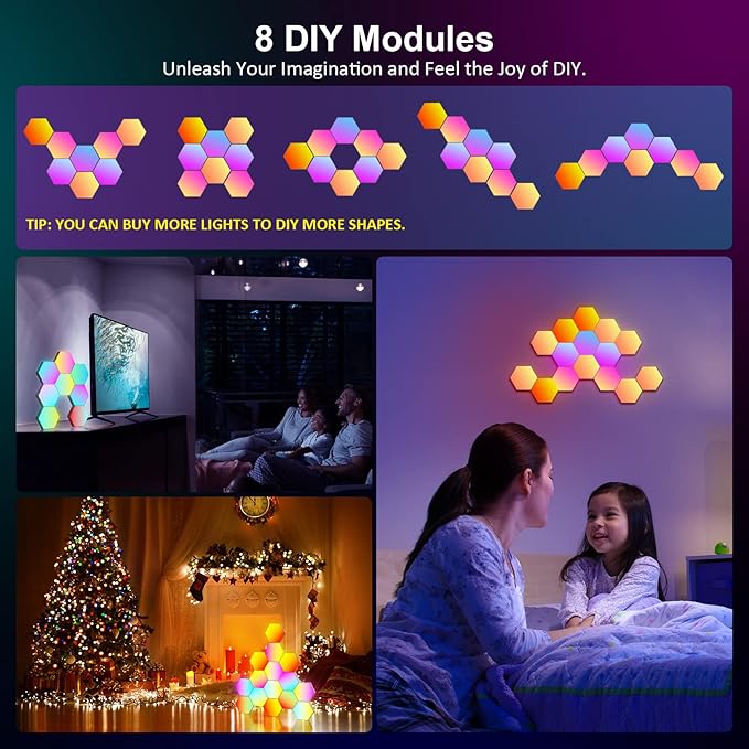 OJQ 8 Pack Hexagon Lights Wall RGB Panel