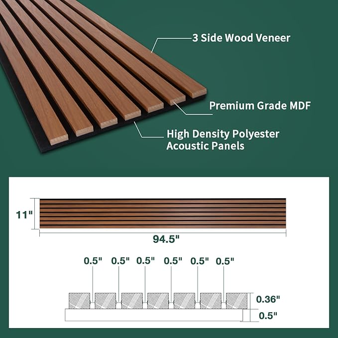 Yuzzy 4 Pack Wood Panels for Wall, 94.5" x 11" Acoustic Wood Slat Wall Panel