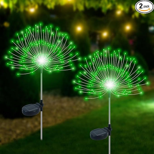 Slyuexu Solar Garden Lights Outdoor Waterproof, 2 Pack 120 LED Solar Firework Lights Decorative Garden DÃ©cor Outside for Flowerbed Pathway Party Christmas Decoration, Green