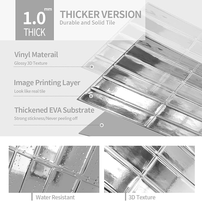 Peel and Stick Backsplash 3D Wall Tiles, Self-Adhesive, Oil Proof, Waterproof