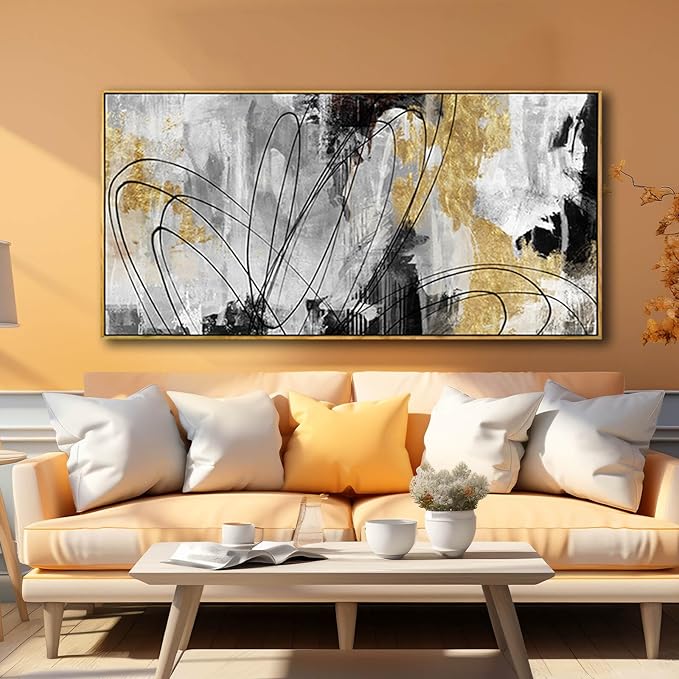 YJYart Abstract Wall Art Office Decor Gold Wall Decor