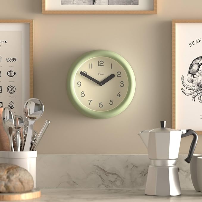 JONES CLOCKS® Fuze wall Clock | Small Round Clock | Matcha Green | Playful