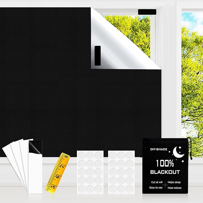 Blackout Blind，118x57 inches Portable Black Out Blinds Stick On Window