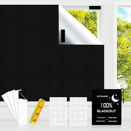 Blackout Blind，118x57 inches Portable Black Out Blinds Stick On Window