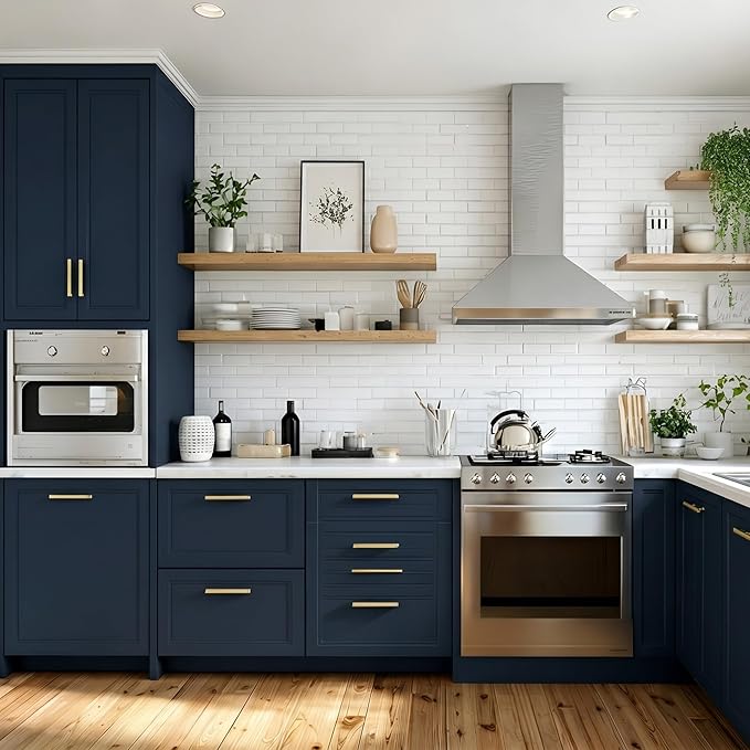 FUKU MON 24"x394" Navy Blue Peel and Stick Wallpaper Matte Blue Contact Paper