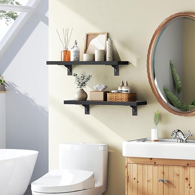 HOOBRO Floating Shelves for Wall, 15.4" Wall Mounted Shelves Set of 2, Hanging
