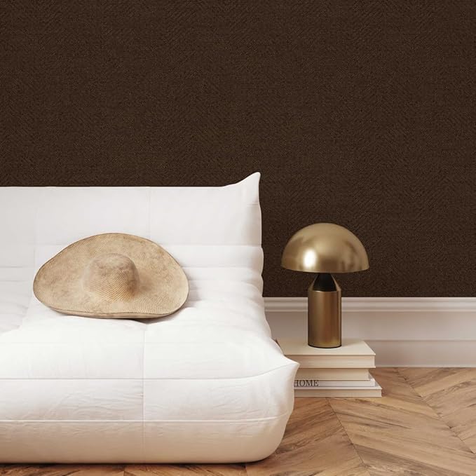 Tempaper x Jeremiah Brent Brown Textured Faux Grasscloth Parquet Removable Peel
