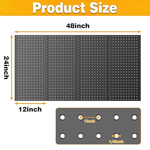 Pegboard Smith Metal Pegboard Panels 12" x 24", 4 Pack Black Wall Mounted Tool