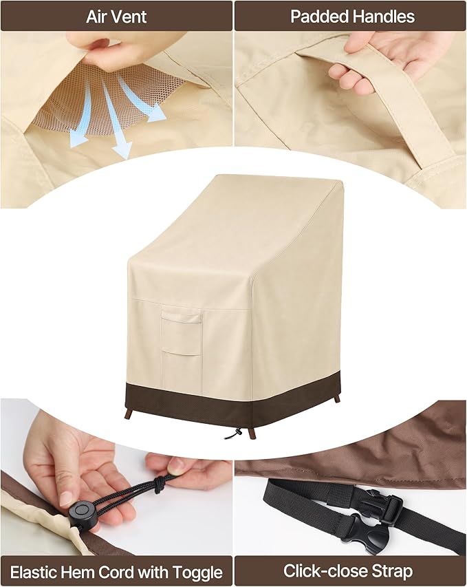 Vailge Stackable Patio Chair Cover,100% Waterproof Outdoor Chair Cover, Heavy Duty Lawn Patio Furniture Covers,Fits for 4-6 Stackable Dining Chairs,36"Lx28"Wx47"H,Beige&Brown