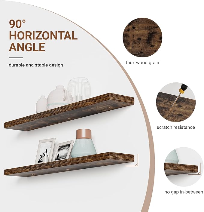 Floating Shelves for Wall 48 Inches Long, 9.3" Deep Rustic Brown Floating Shelf