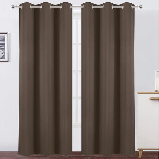 LEMOMO Chocolate Brown Thermal Blackout Curtains/38 x 84 Inch/Set of 2 Panels