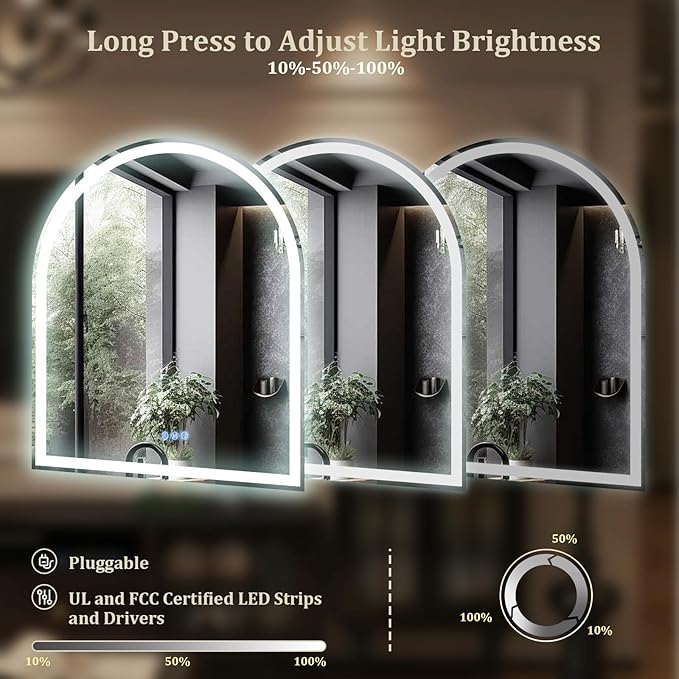 BEAUTYPEAK 34x30 LED Arch Bathroom Mirror