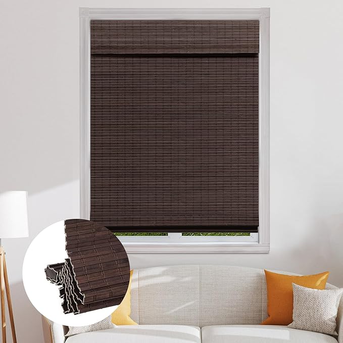 SEEYE Cordless Bamboo Roman Shades, Roll Up Blind Privacy Shade