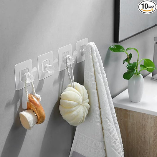 DELITON 10 Pack Adhesive Towel Hooks, Coat Hooks Stick on Wall Hanging Robes