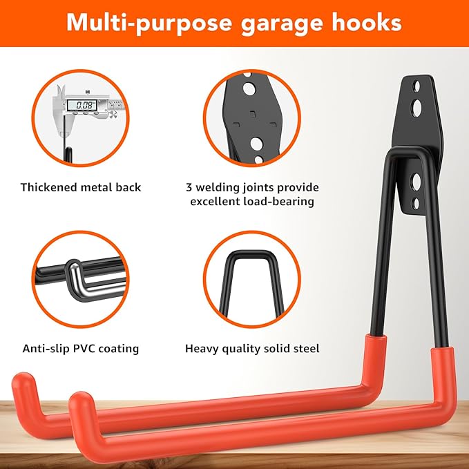 32 Pack Garage Hooks with Anti-Slip Coating Heavy Duty Wall Mount Hooks