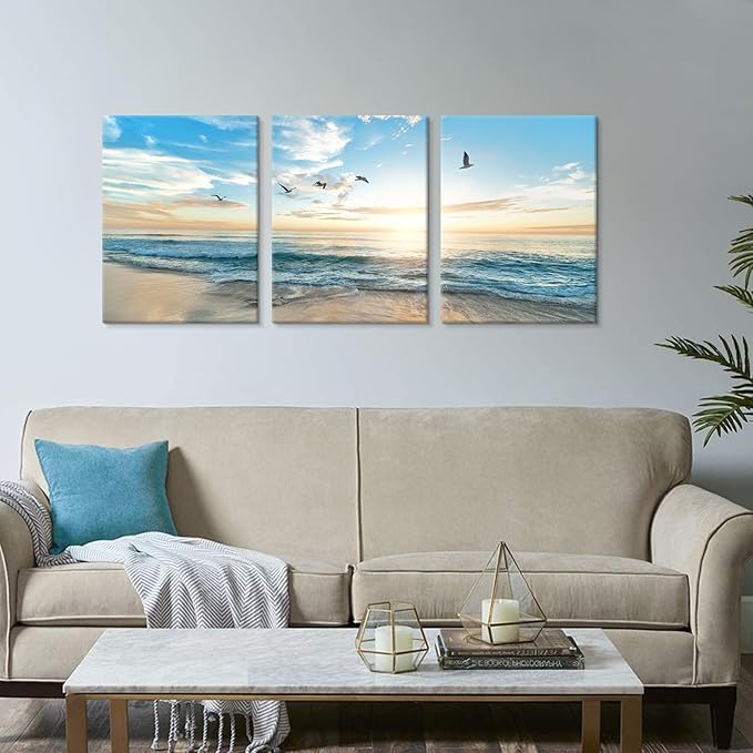 Goldfoilart Ocean Beach Sunset Canvas Wall Art