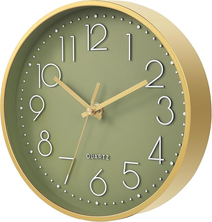 Wall Clock Green, 8 Inch Modern Wall Clocks Battery Operated Silent Non Ticking
