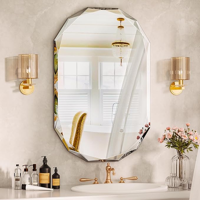 Suidia Bathroom Mirror, Frameless Bathroom Mirror